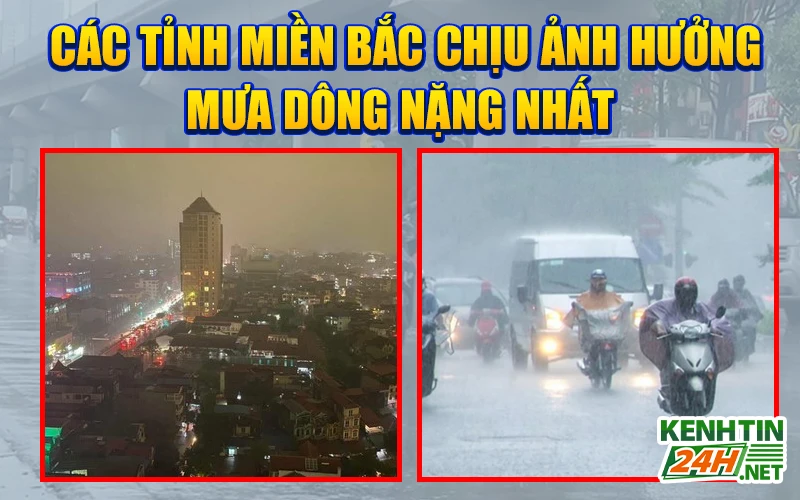 Các tỉnh miền Bắc chịu ảnh hưởng mưa dông nặng nhất