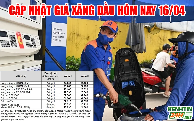 Cập nhật giá xăng dầu hôm nay 16/04