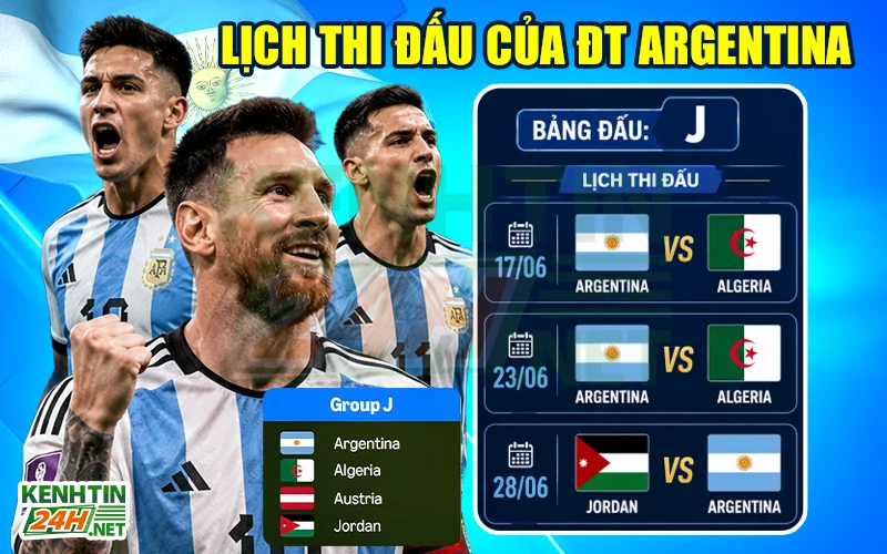 Lịch thi đấu vòng bảng World Cup 2026 của đội tuyển Argentina