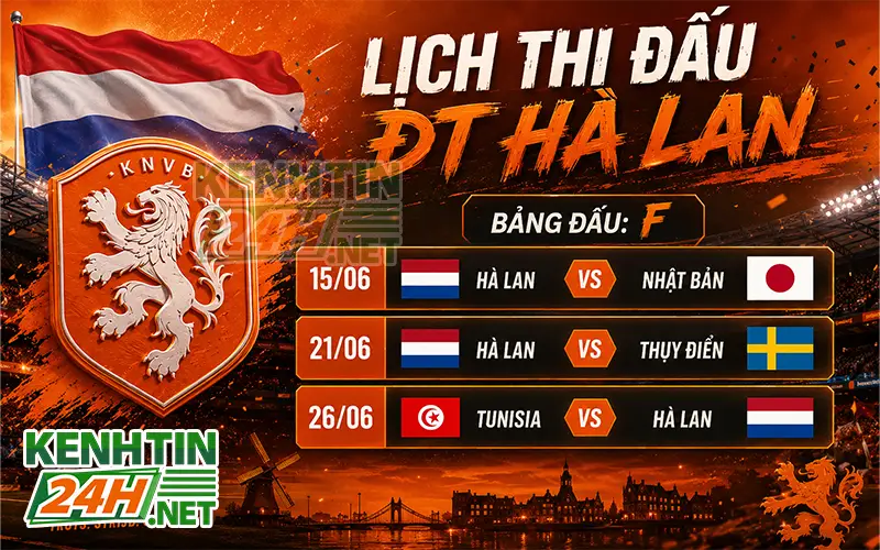 Lịch thi đấu vòng bảng World Cup 2026 của đội tuyển Hà Lan