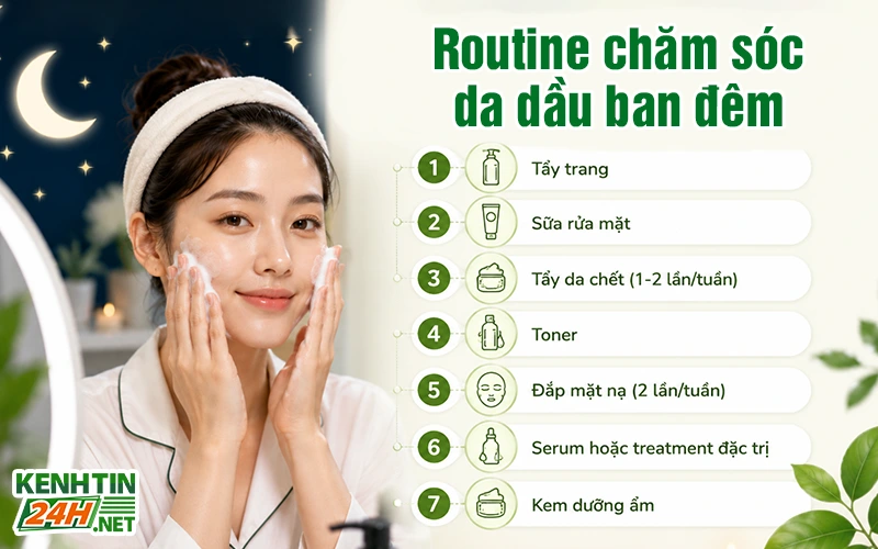 Cách chăm sóc da dầu ban đêm