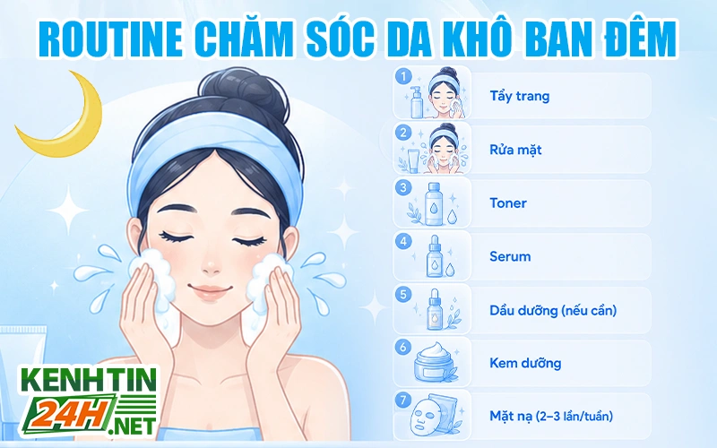 Các bước chăm sóc da khô ban đêm