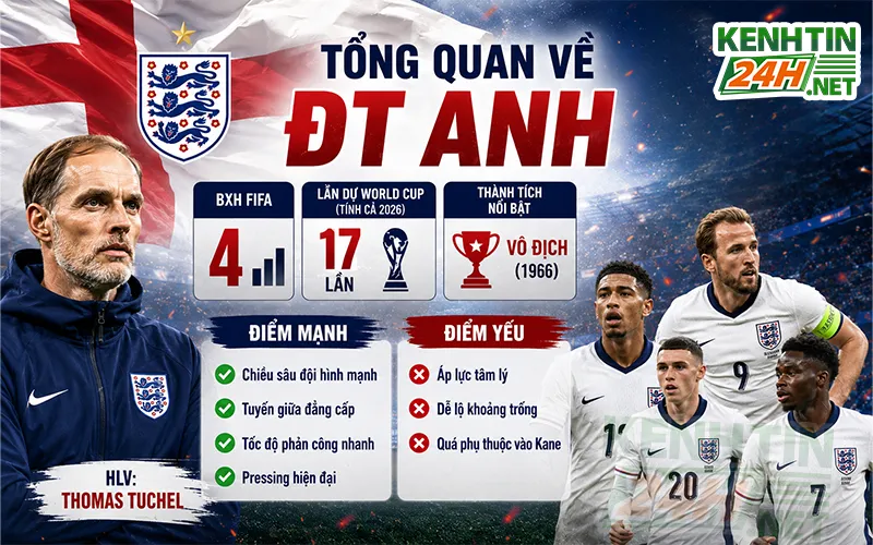Tổng quan về lực lượng của đội tuyển Anh trước thềm World Cup 2026