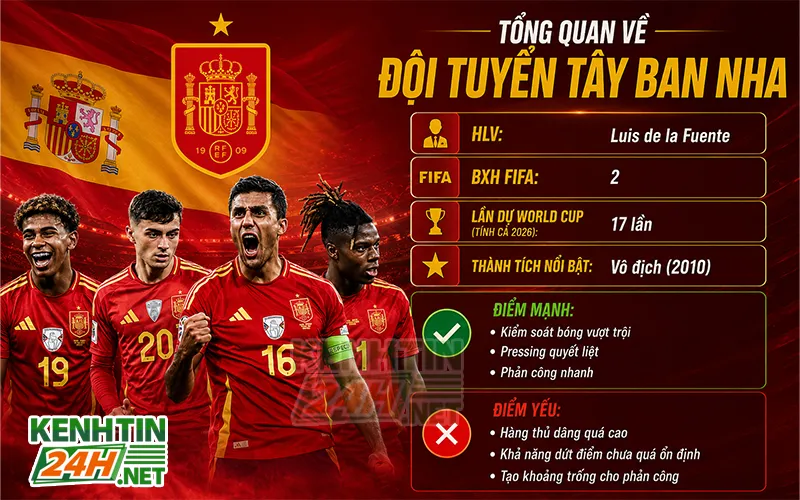 Tổng quan sức mạnh của đội tuyển Tây Ban Nha trước thềm World Cup 2026